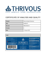 Certificate of Analysis and Quality for Serenity Nightly Nootropic