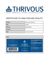 Certificate of Analysis and Quality for Surge Acute Nootropic
