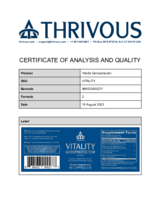 Certificate of Analysis and Quality for Vitality Geroprotector